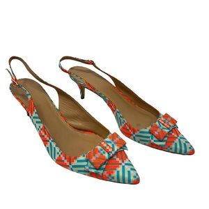 J Crew | Sling Back Kitten Heel Orange Bow